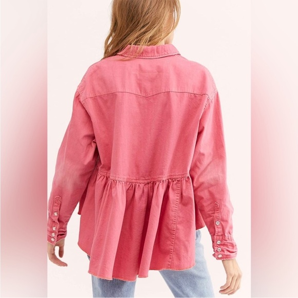 Free People DYLAN Babydoll PINK LOVE Snap button Top Oversized Sz S - Picture 3 of 16